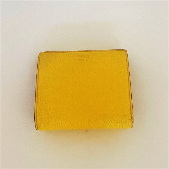 FENDI Bifold Wallet Peekaboo Selleria Yellow Leather Coin Case - Picture 7 of 12
